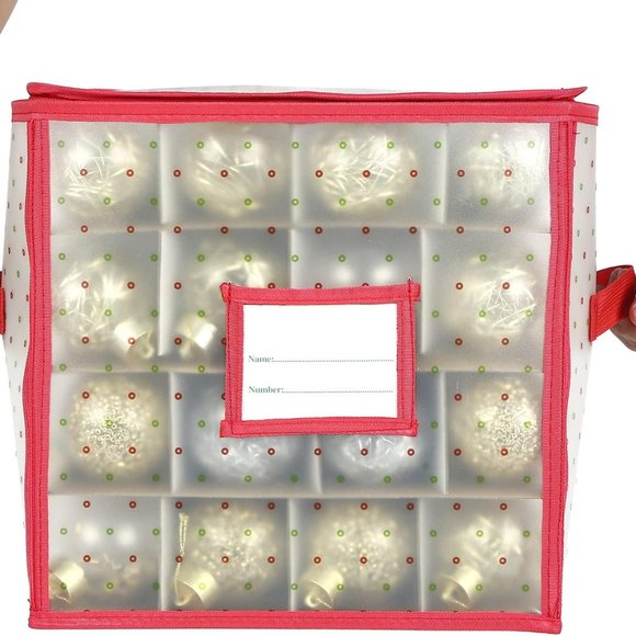 Plastic Christmas Ornament Storage Box Zippered Closure - Stores up to 64 - Picture 3 of 6